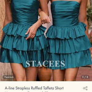 Teal Strapless Ruffled Dress